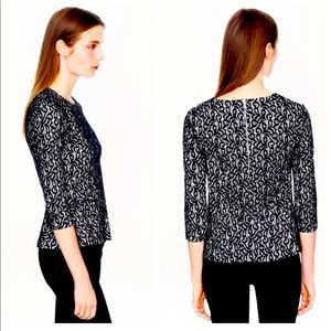 NWT J Crew Black Lace Peplum Top Back Zip Details 3/4 Sleeve Size Small